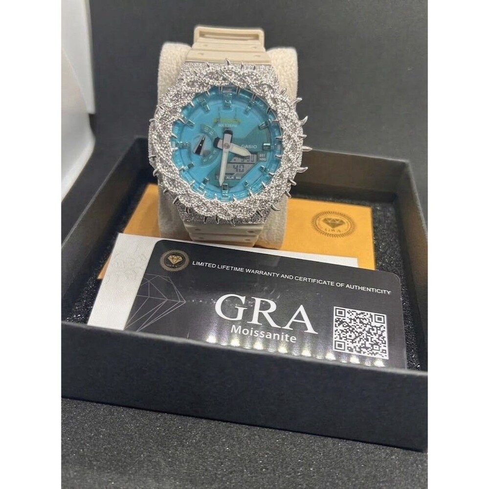 Custom Iced Out Casio G-Shock GA-2100 CasiOak Moissanite Bezel Watch w/ GRA Cert